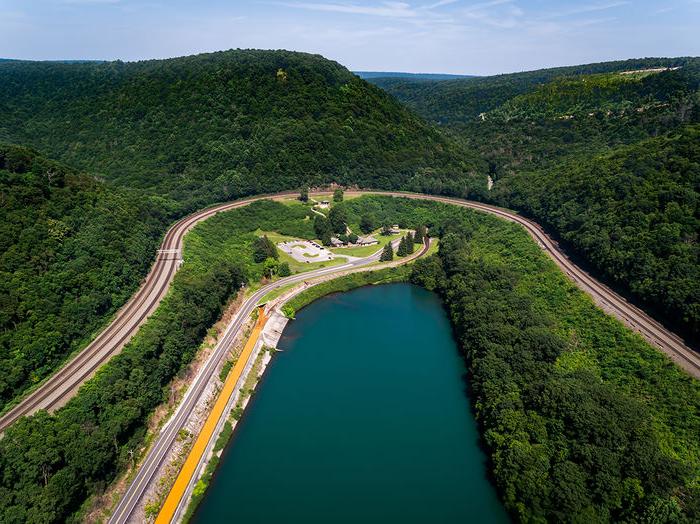 Aerial view of Horseshoe Curve in 阿尔图纳, PA